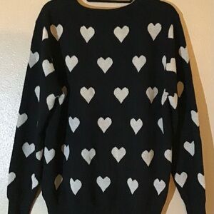 AMPERSAND AVE-Love You Mean It Black Sweater with Cream Hearts